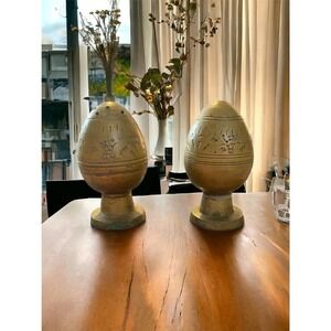 Vintage Brass Salt and Pepper Shakers Egg Shape Mid Century